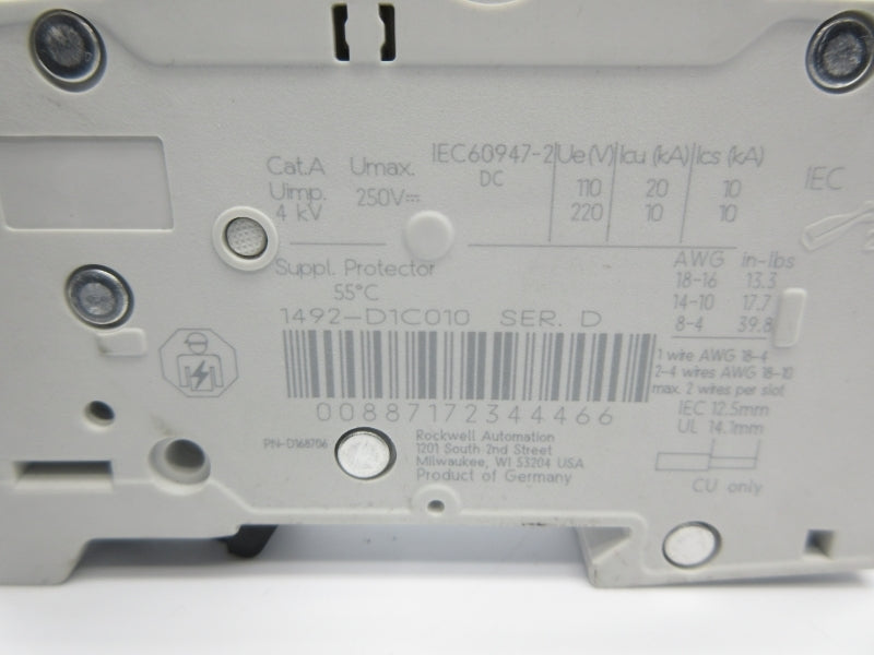 ALLEN BRADLEY 1492-D1C010 SER. D 220V 1A NSNP