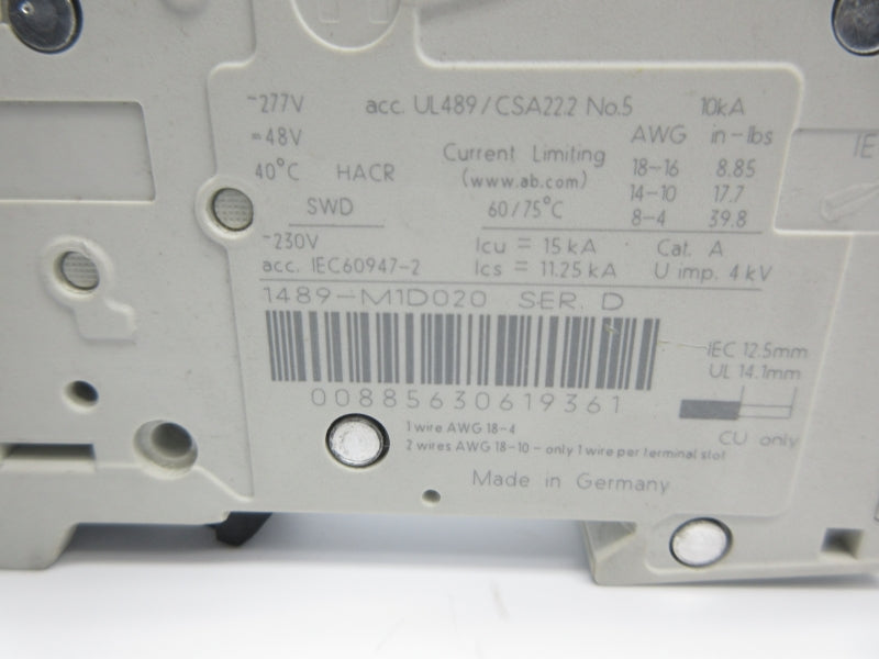 ALLEN BRADLEY 1489-M1D020 SER. D 277V 2A NSNP