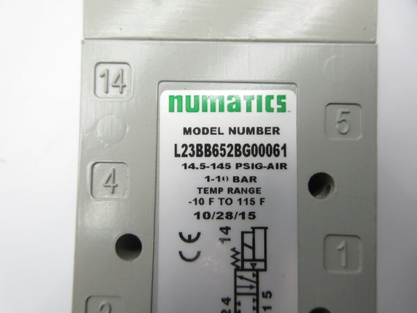 NUMATICS L23BB652BG00061 24VDC 0.15A 14.5-145PSI NSNP