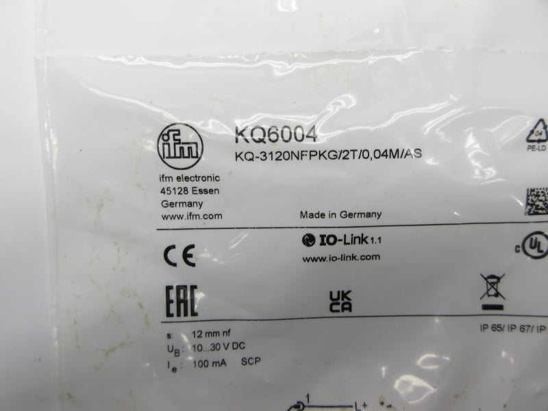IFM EFECTOR KQ6004 KQ-3120NFPKG/2T/0.04M/AS 10-30VDC NSMP