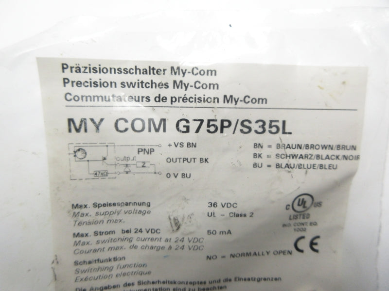 BAUMER MYCOMG75P/S35L 36VDC NSMP