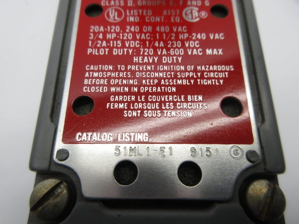 MICRO SWITCH 51ML1-E1 600VAC 20A (GREY) NSNP