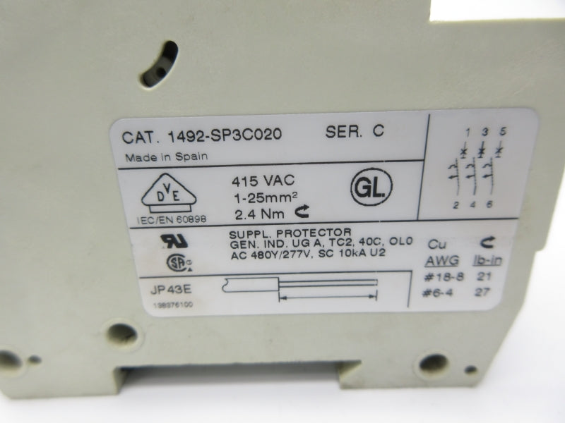 ALLEN BRADLEY 1492-SP3C020 SER. C 415VAC 2A UNMP