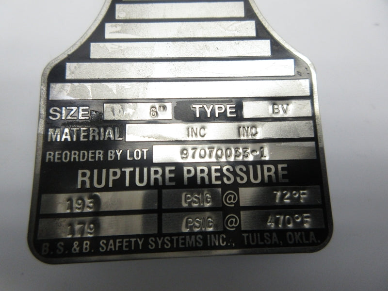 BS&B SAFETY SYSTEMS BV 97070033-1 193PSI 6" NSNP