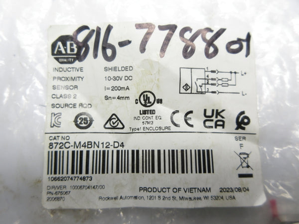 ALLEN BRADLEY 872C-M4BN12-D4 SER. F 10-30VDC NSMP