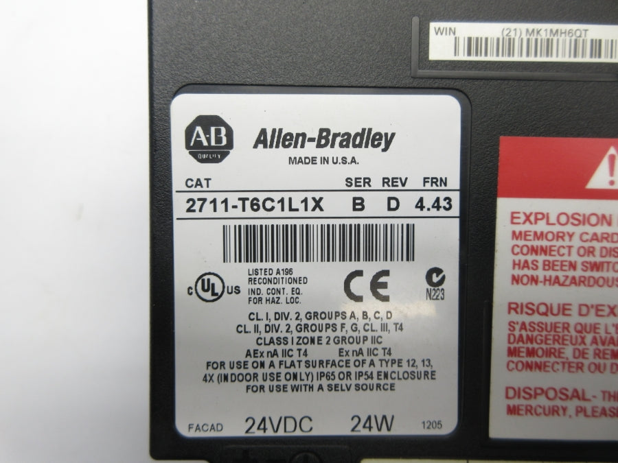 ALLEN BRADLEY 2711-T6C1L1X SER. B F/W 4.43 24VDC REV. D NSNP