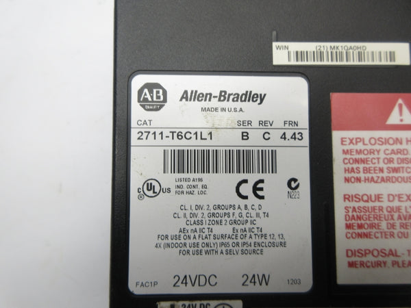 ALLEN BRADLEY 2711-T6C1L1 SER. B F/W 4.43 24VDC NSNP