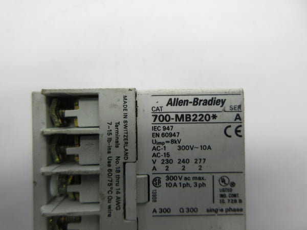 ALLEN BRADLEY 700-MB220A1 SER. A 110/120V UNMP