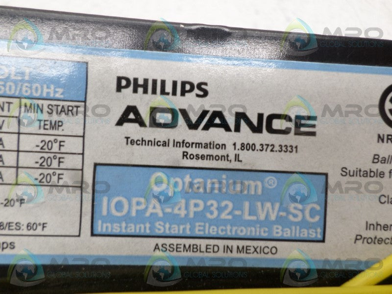ADVANCE IOPA-4P32-LW-SC ELECTRONIC BALLAST NSNP
