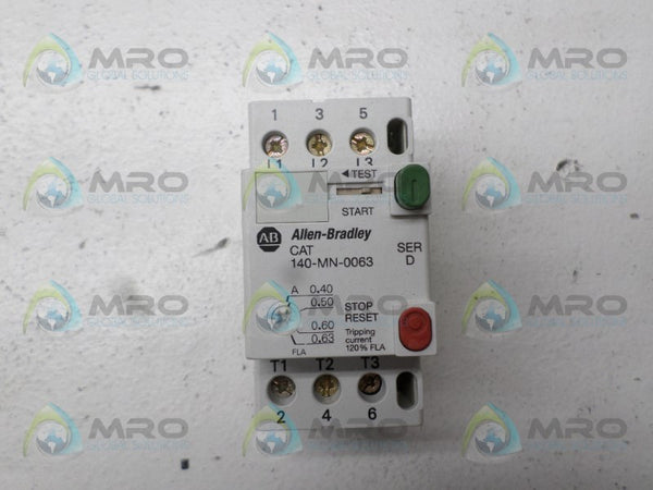 ALLEN BRADLEY 140-MN-0063 SER. D MANUAL MOTOR STARTER 0.40-0.63A NSNP