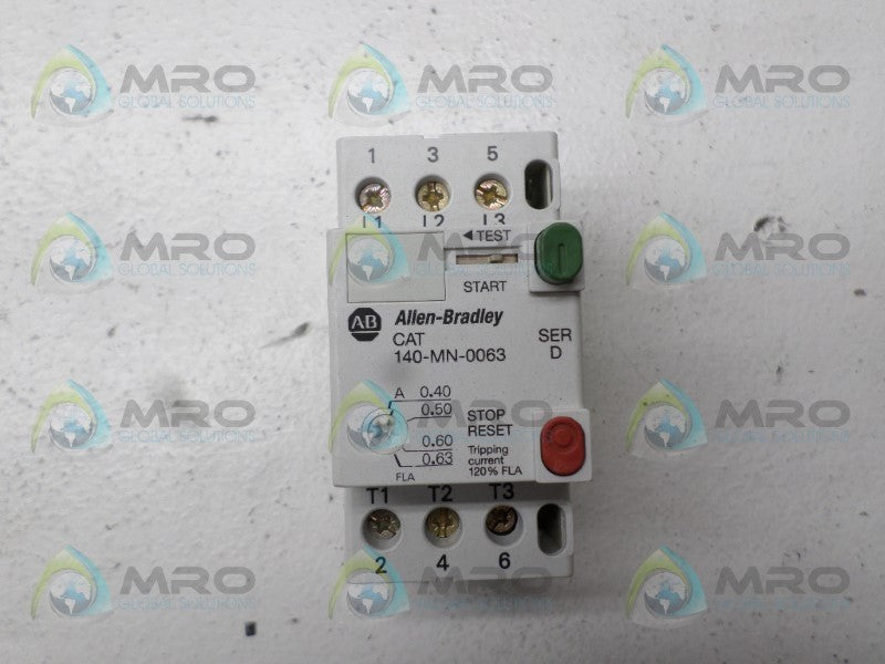 ALLEN BRADLEY 140-MN-0063 SER. D MANUAL MOTOR STARTER 0.40-0.63A NSNP