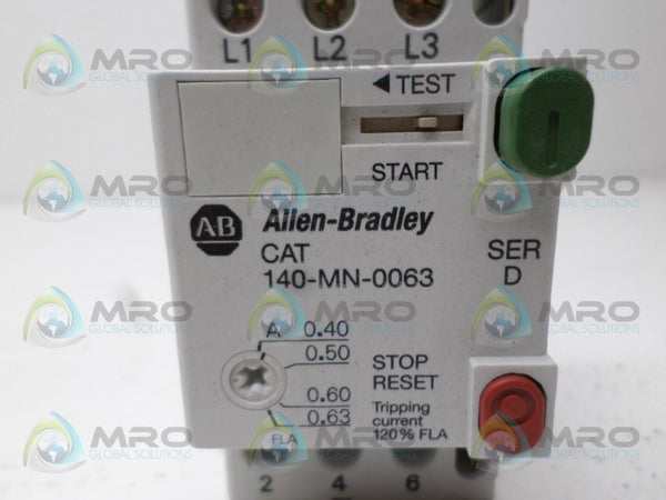 ALLEN BRADLEY 140-MN-0063 SER. D MANUAL MOTOR STARTER 0.40-0.63A NSNP
