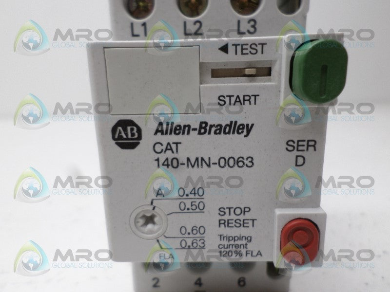 ALLEN BRADLEY 140-MN-0063 SER. D MANUAL MOTOR STARTER 0.40-0.63A NSNP
