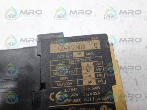 ALLEN BRADLEY 100-A12ND3 SER. B CONTACTOR 110/120V  UNMP