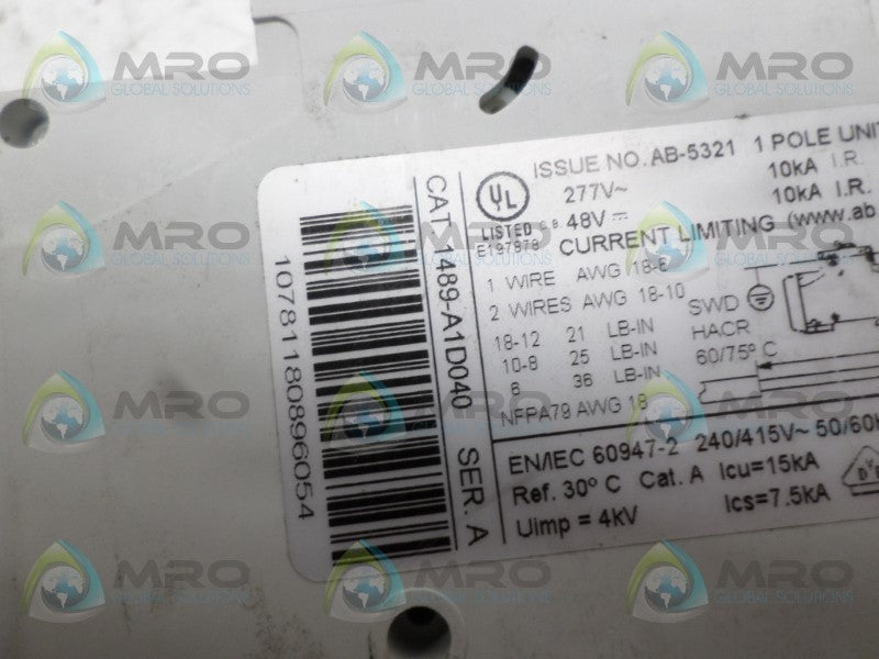 ALLEN BRADLEY 1489-A1D040 SER. A CIRCUIT BREAKER 4A  UNMP