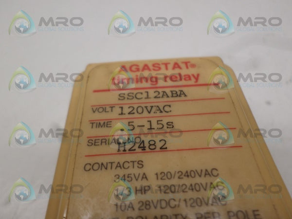 AGASTAT SSC12ABA TIMING RELAY .5-15 SEC. 120VAC  UNMP