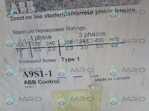 ABB A9S1-1 ENCLOSED STARTER  NSMP