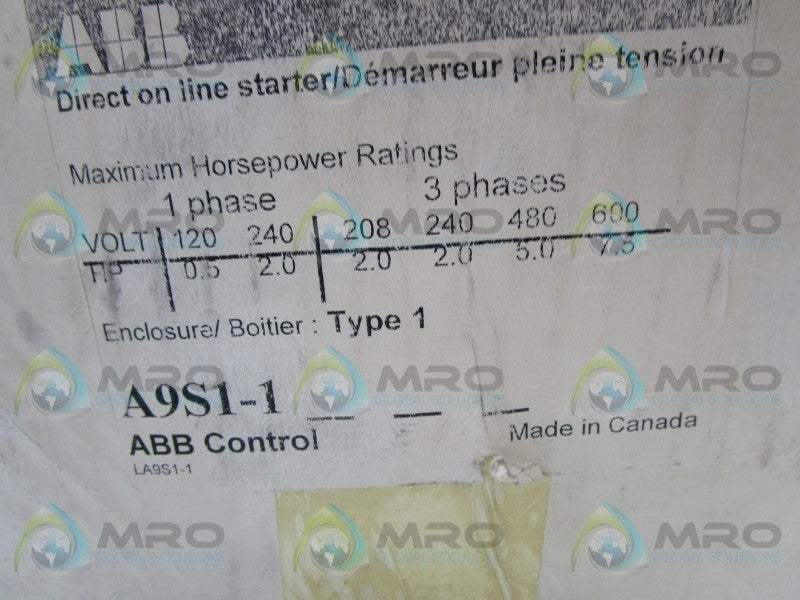 ABB A9S1-1 ENCLOSED STARTER  NSMP