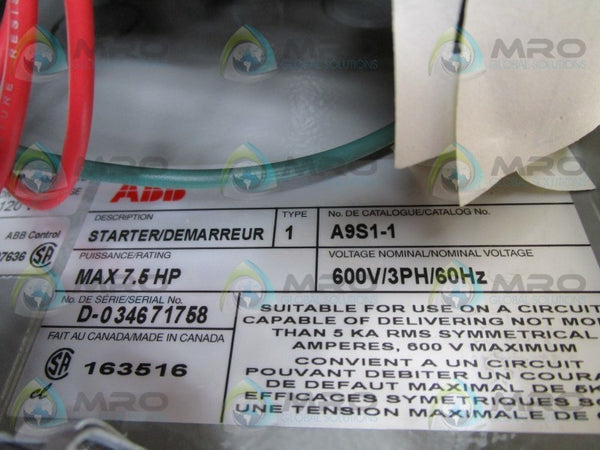 ABB A9S1-1 ENCLOSED STARTER  NSMP