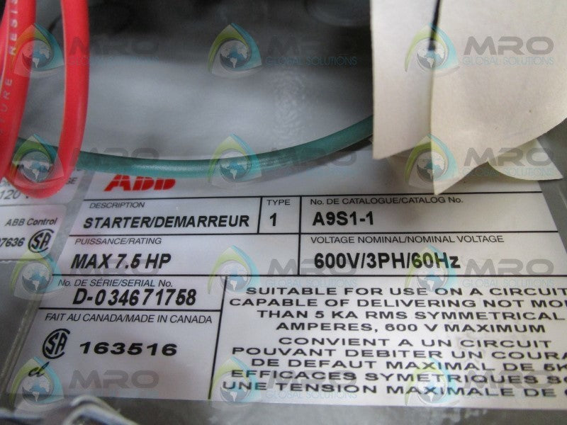 ABB A9S1-1 ENCLOSED STARTER  NSMP