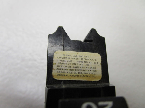 FEDERAL PACIFIC NB120 CIRCUIT BREAKER 20A  UNMP