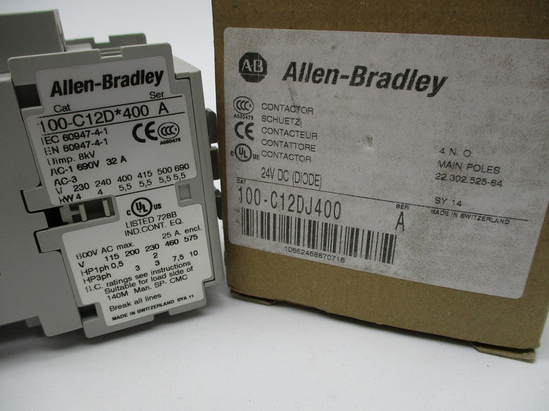 ALLEN BRADLEY 100-C12DJ400 CONTACTOR SER. A 24VDC NSMP