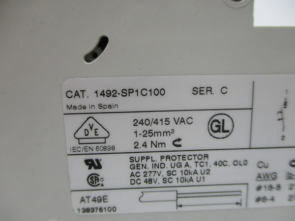 ALLEN BRADLEY 1492-SP1C100 SER. C 240/415VAC 10A NSNP