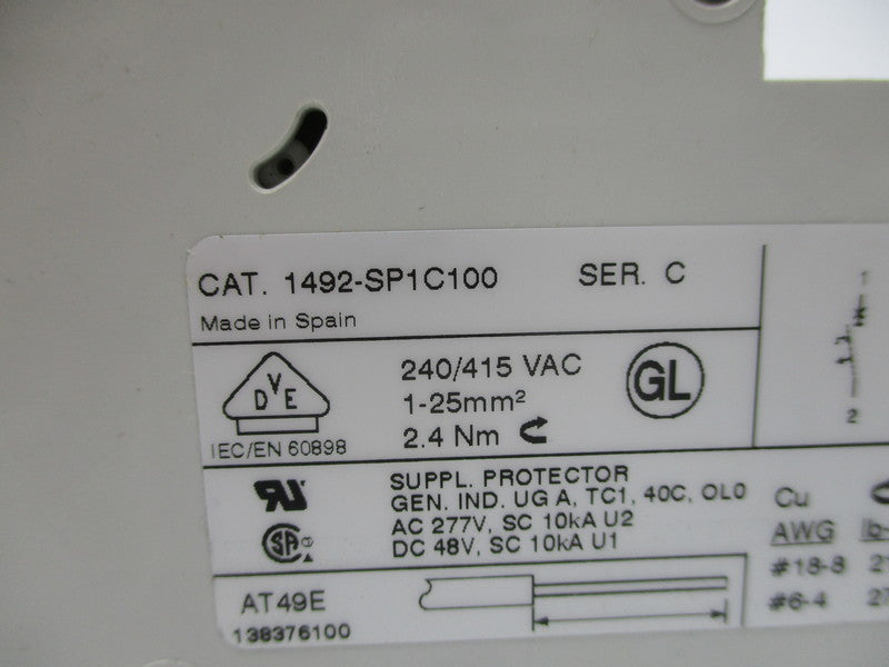 ALLEN BRADLEY 1492-SP1C100 SER. C 240/415VAC 10A NSNP