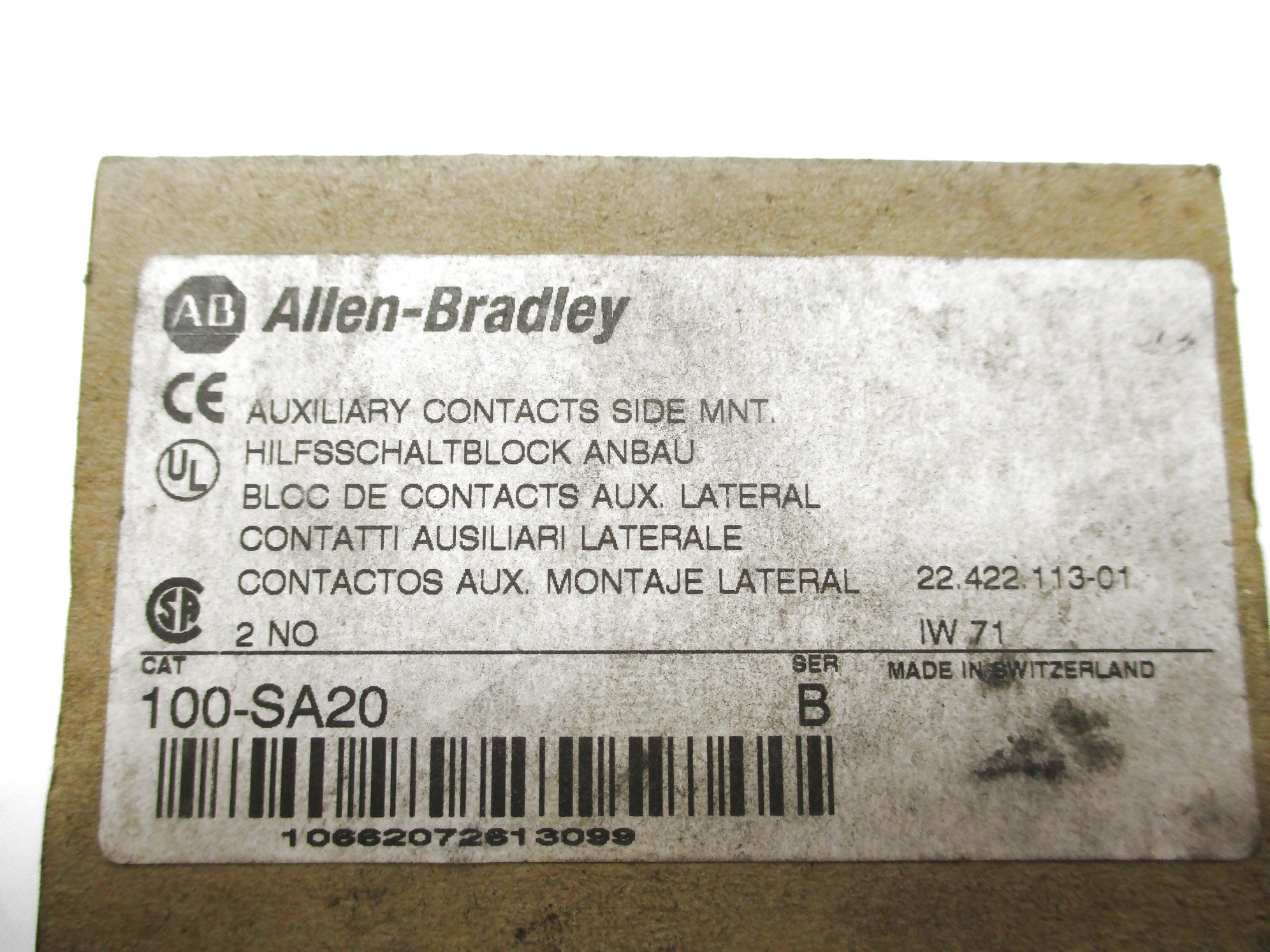 ALLEN BRADLEY 100-SA20 SER. B 600VAC 10A (BR/WH) NSMP