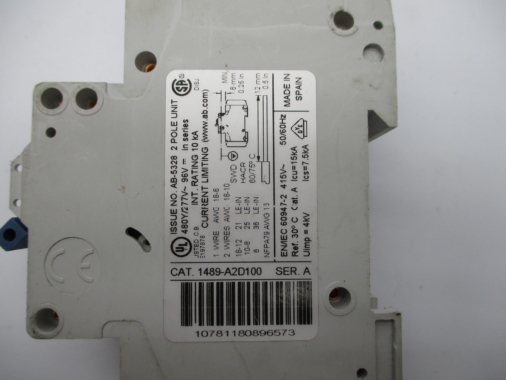 ALLEN BRADLEY 1489-A2D100 SER. A 277V 10A NSNP