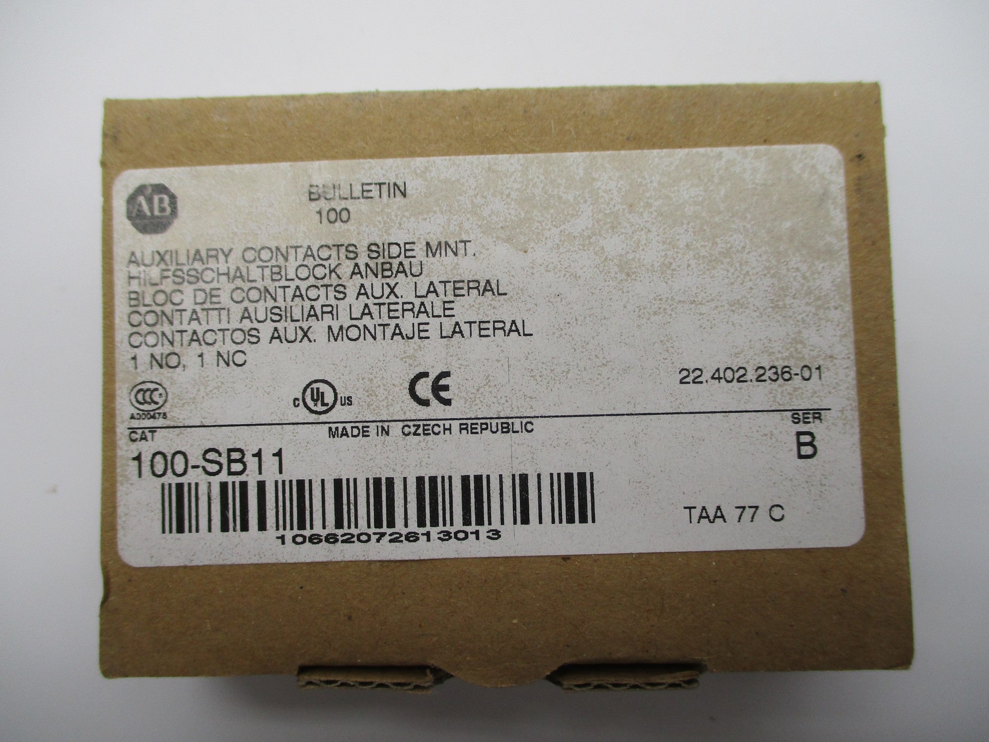 ALLEN BRADLEY 100-SB11 SER. B 600VAC 10A (BR/WH) NSMP