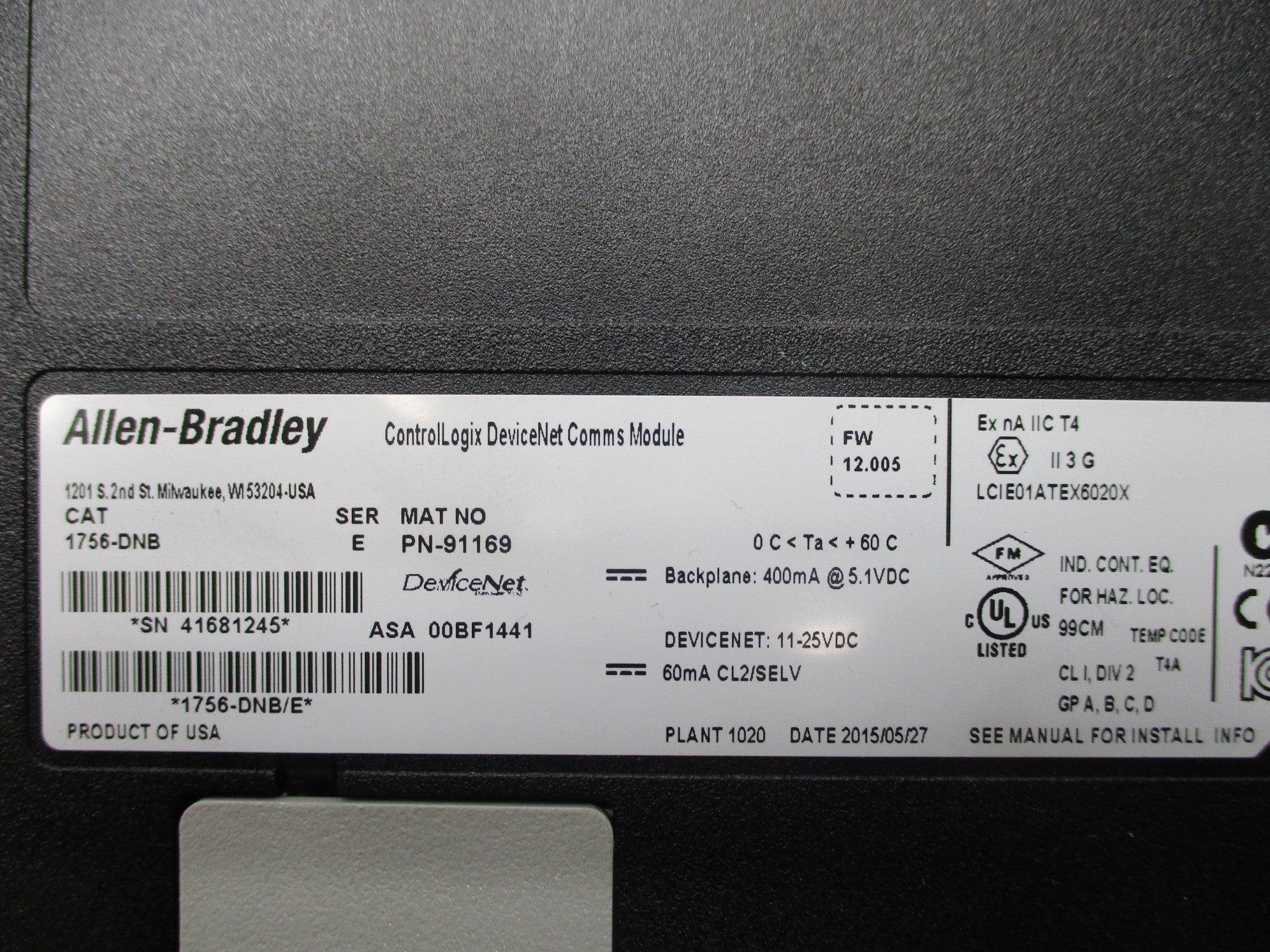 ALLEN BRADLEY 1756-DNB SER. A F/W 12.005 NSNP
