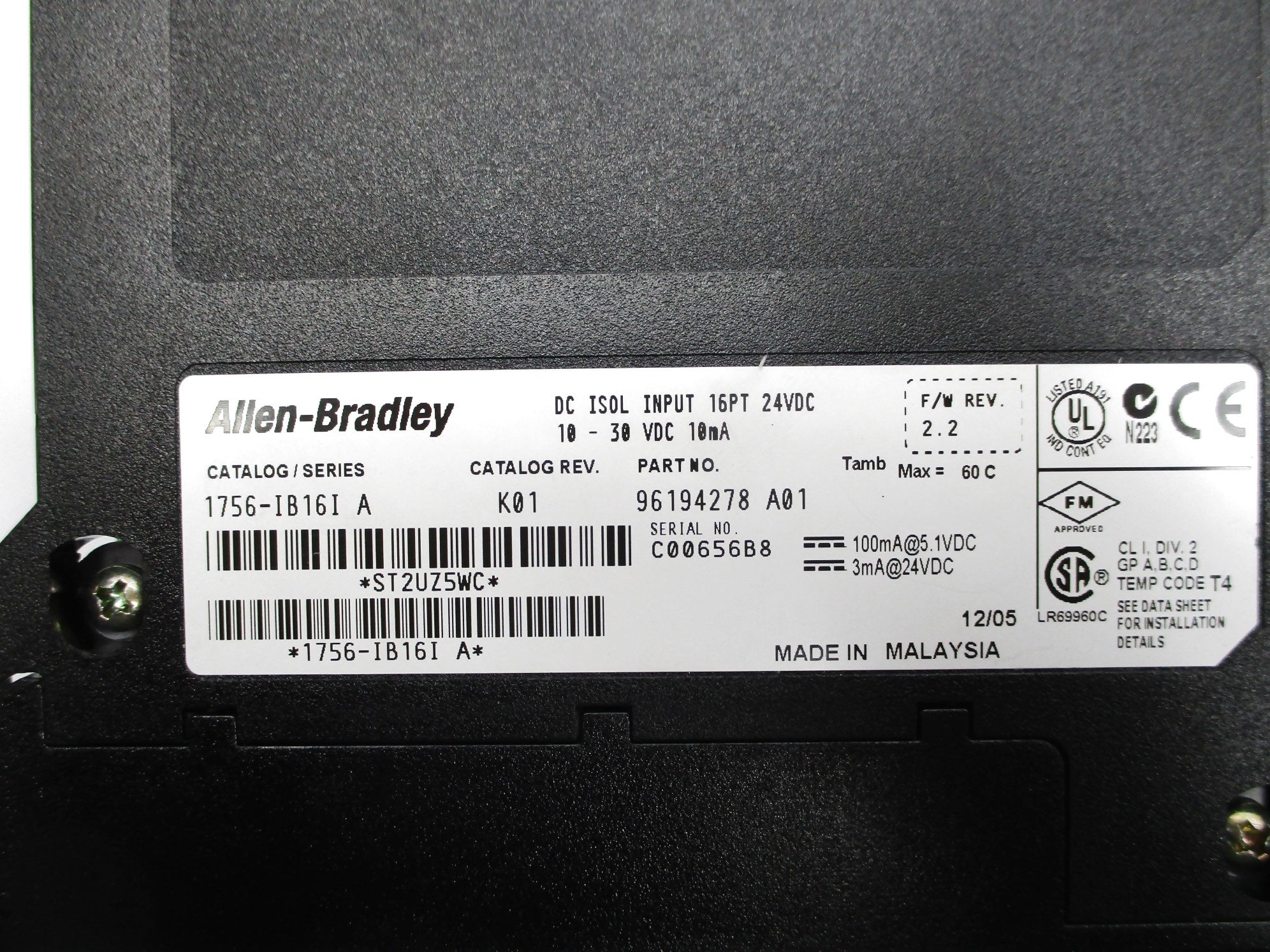 ALLEN BRADLEY 1756-IB16I SER. A F/W 2.2 NSNP