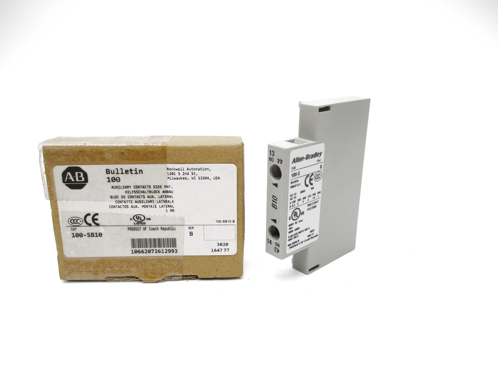 ALLEN BRADLEY 100-SB10 SER. B 600VAC 10A (BR/WH) NSMP