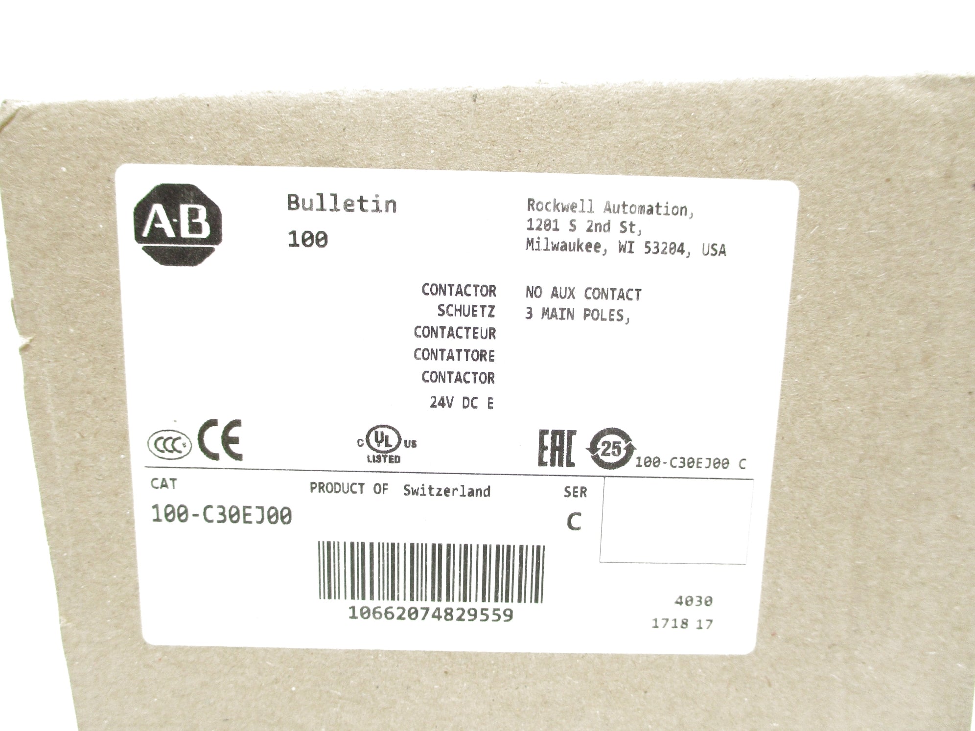 ALLEN BRADLEY 100-C30EJ00 SER. C 24VDC (BR/WH) NSMP