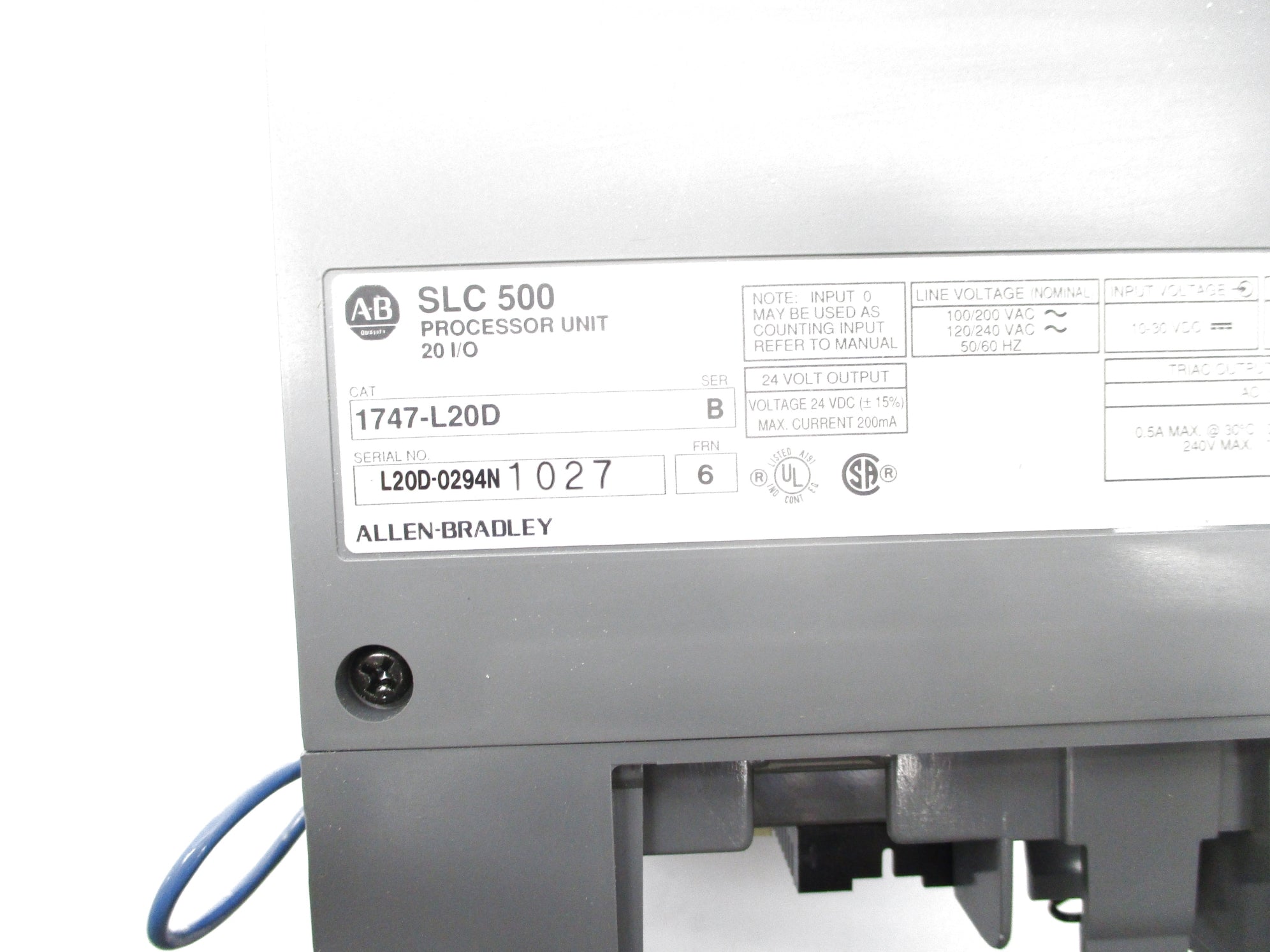 ALLEN BRADLEY 1747-L20D SER. B F/W 6 10-30VDC UNMP