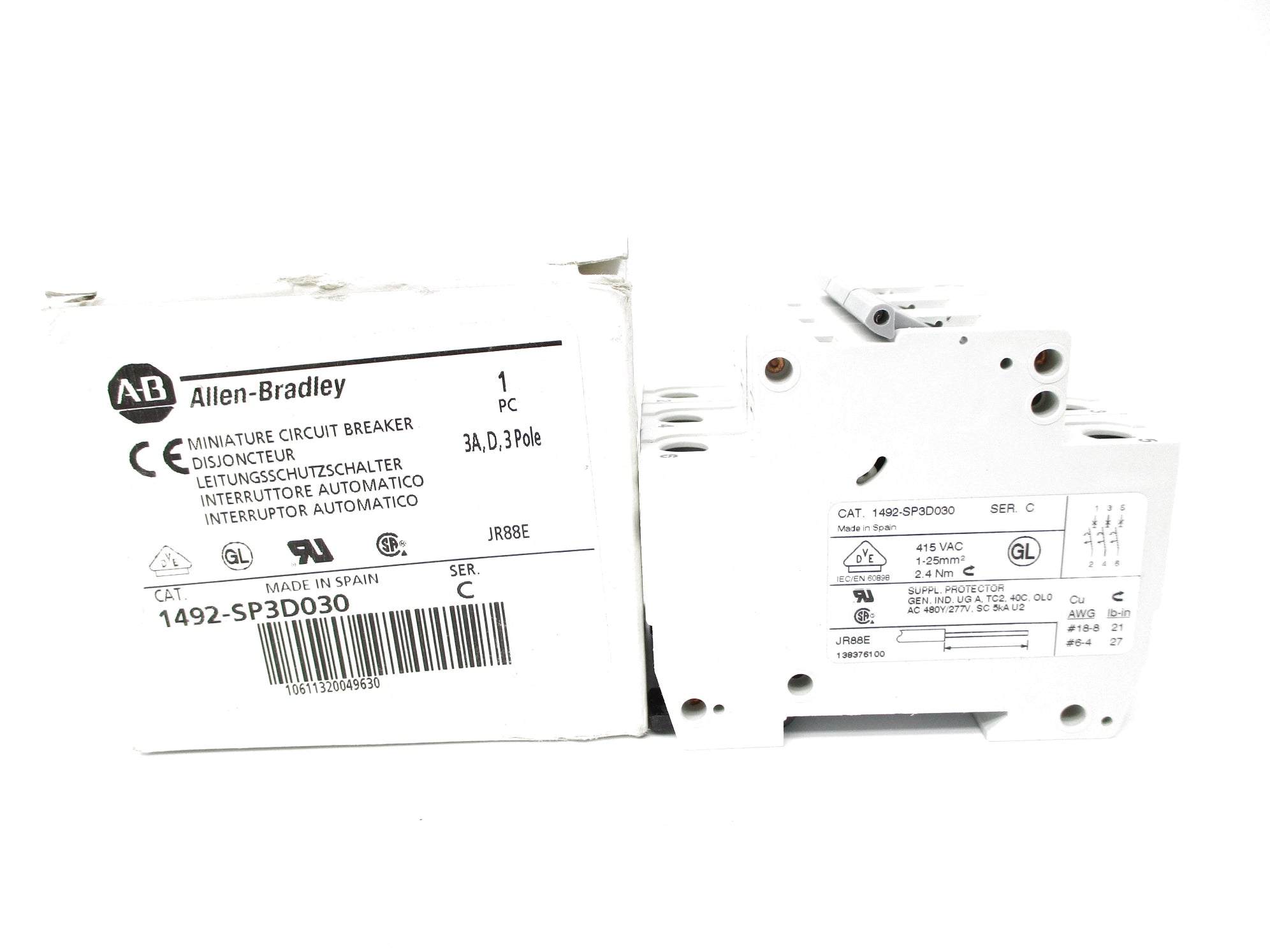 ALLEN BRADLEY 1492-SP3D030 SER. C 3A 277VAC (WH) NSMP