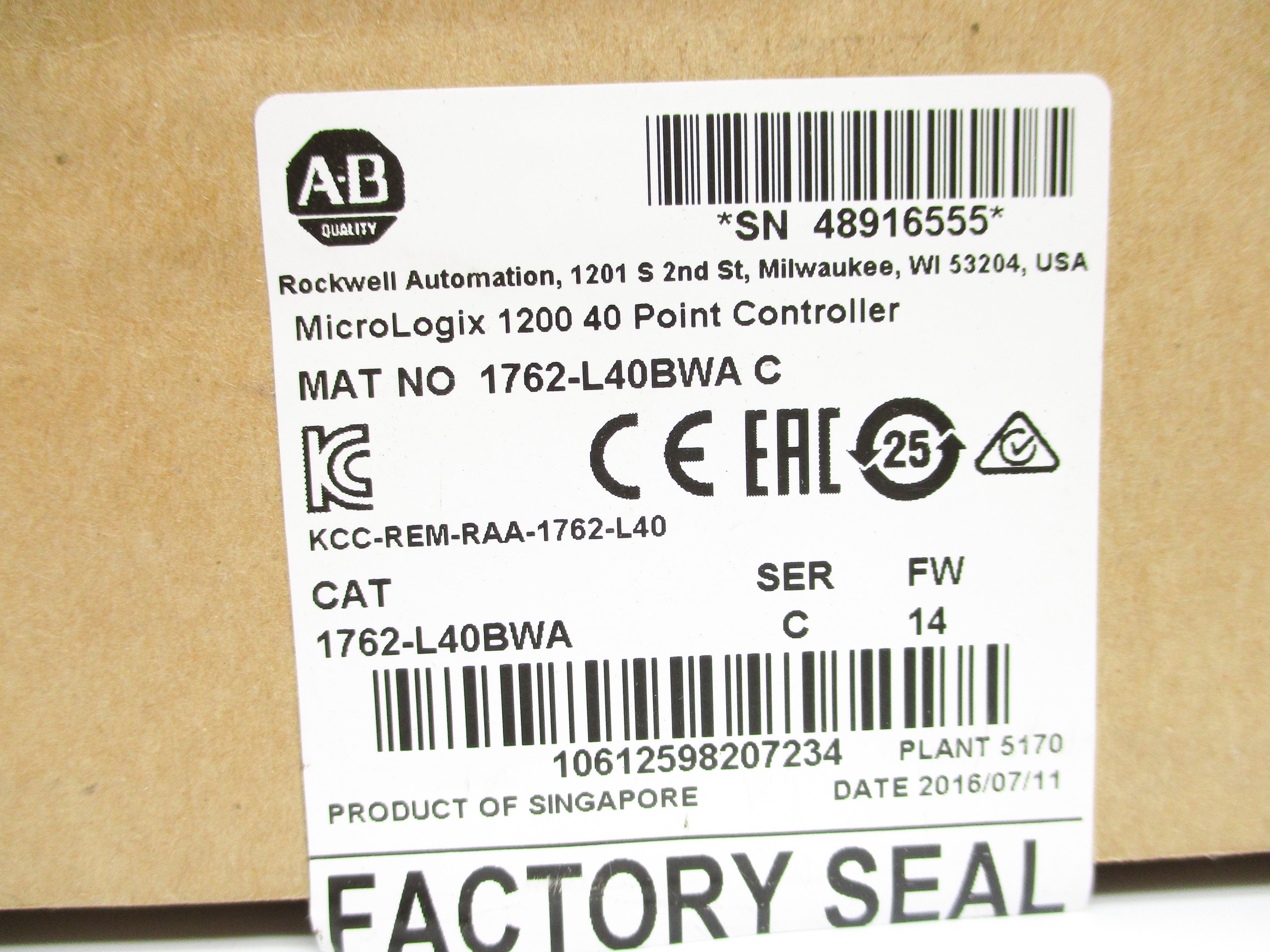 ALLEN BRADLEY 1762-L40BWA SER. C F/W 14 NSMP