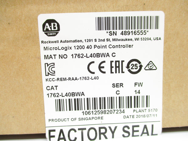 ALLEN BRADLEY 1762-L40BWA SER. C F/W 14 NSMP