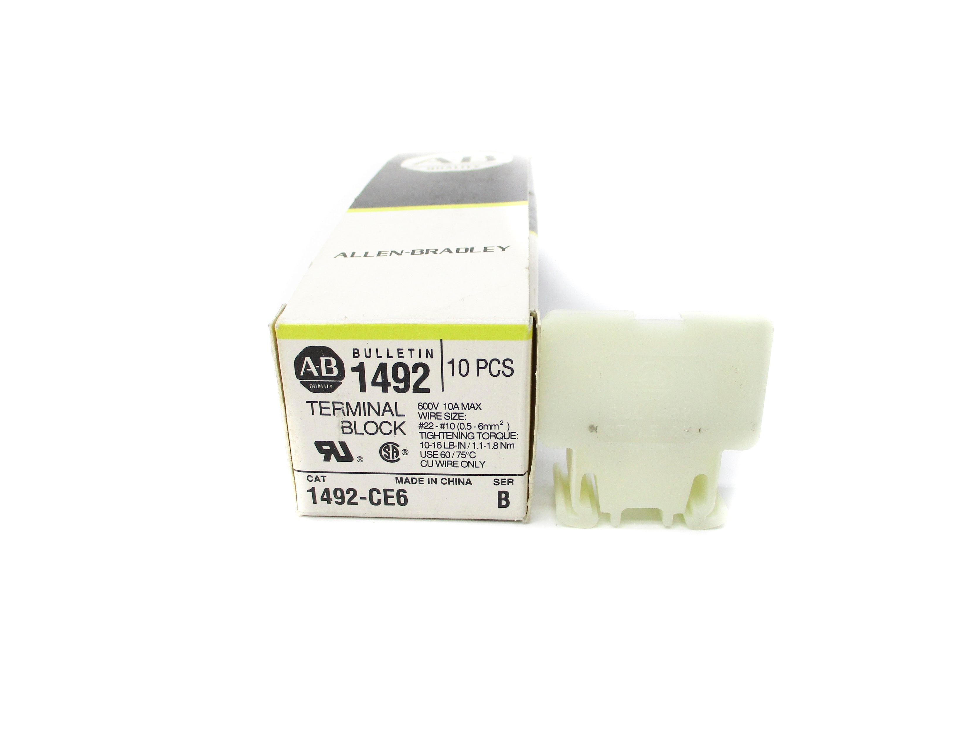 ALLEN BRADLEY 1492-CE6 SER. B 600V 10A (PKG OF 10) (BK/YL) NSMP