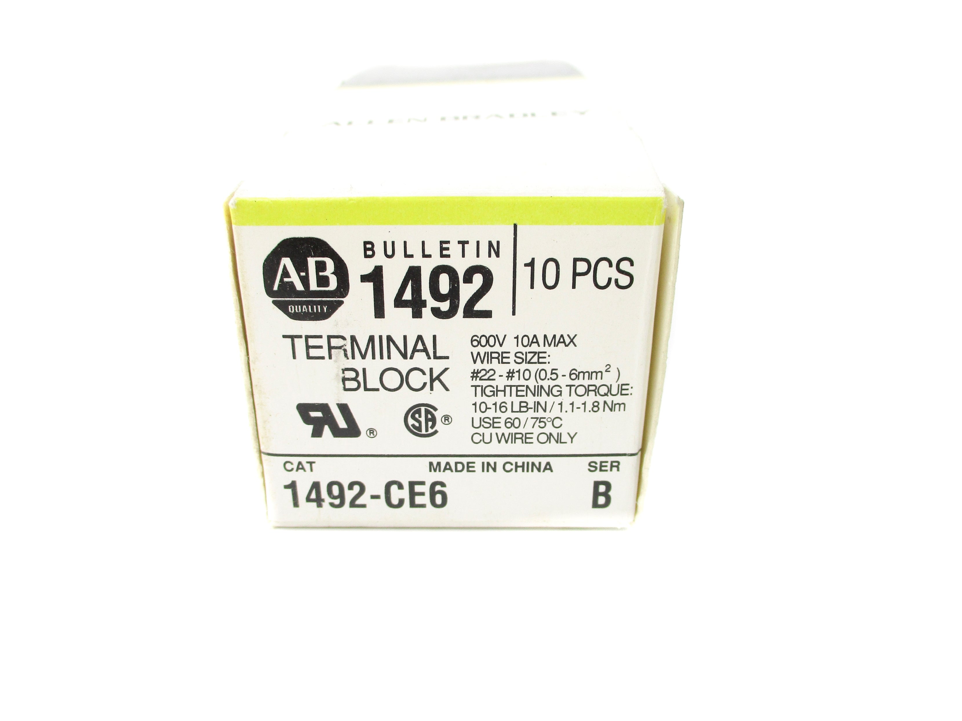 ALLEN BRADLEY 1492-CE6 SER. B 600V 10A (PKG OF 10) (BK/YL) NSMP