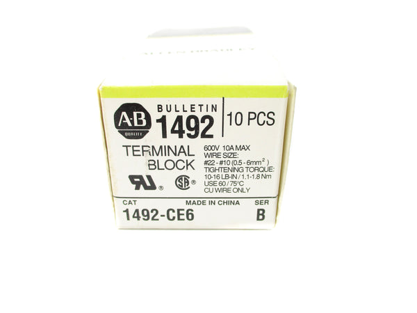 ALLEN BRADLEY 1492-CE6 SER. B 600V 10A (PKG OF 10) (BK/YL) NSMP