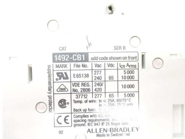ALLEN BRADLEY 1492-CB1G150 SER. B 277VAC 15A NSNP