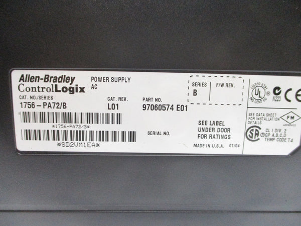 ALLEN BRADLEY 1756-PA72 SER. B 24VDC 2.8A UNMP