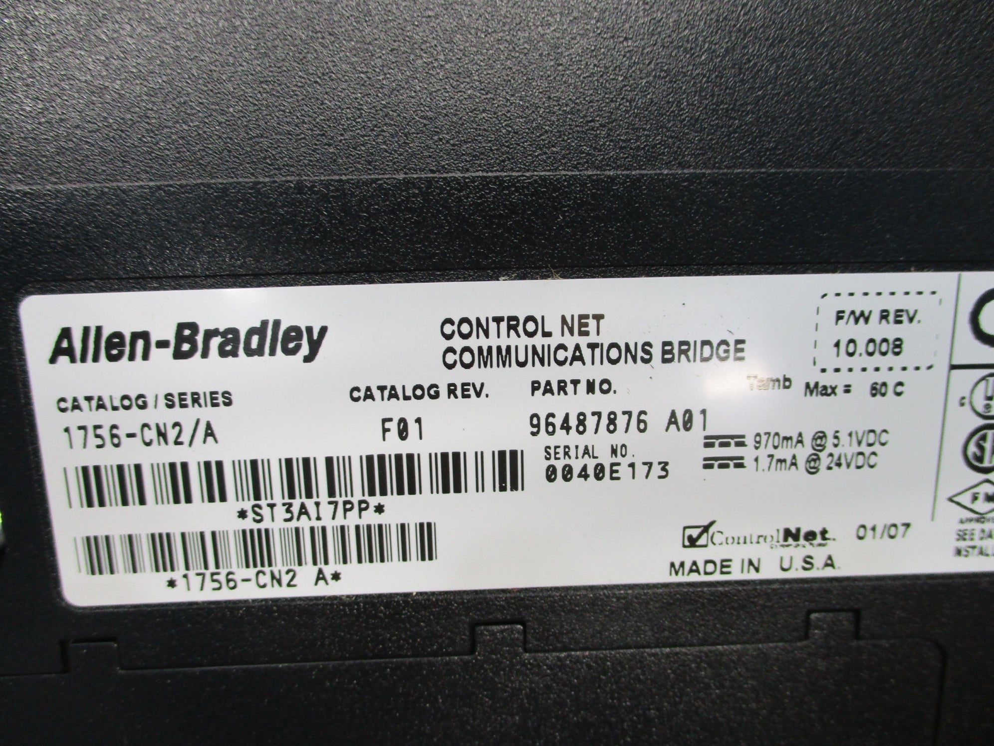 ALLEN BRADLEY 1756-CN2 SER. A F/W 10.008 UNMP