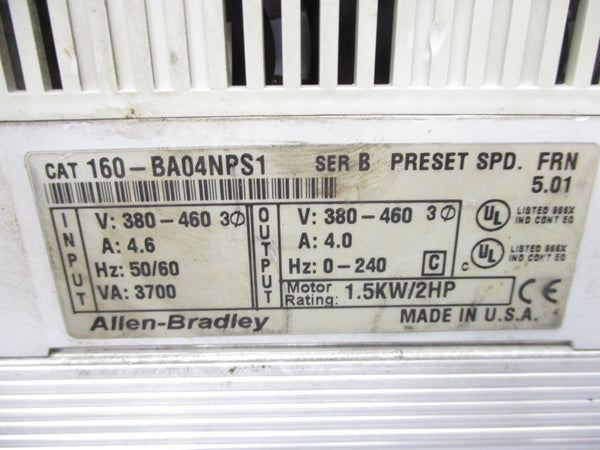 ALLEN BRADLEY 160-BA04NPS1 SER. B F/W 5.01 380-460V 4.6A UNMP