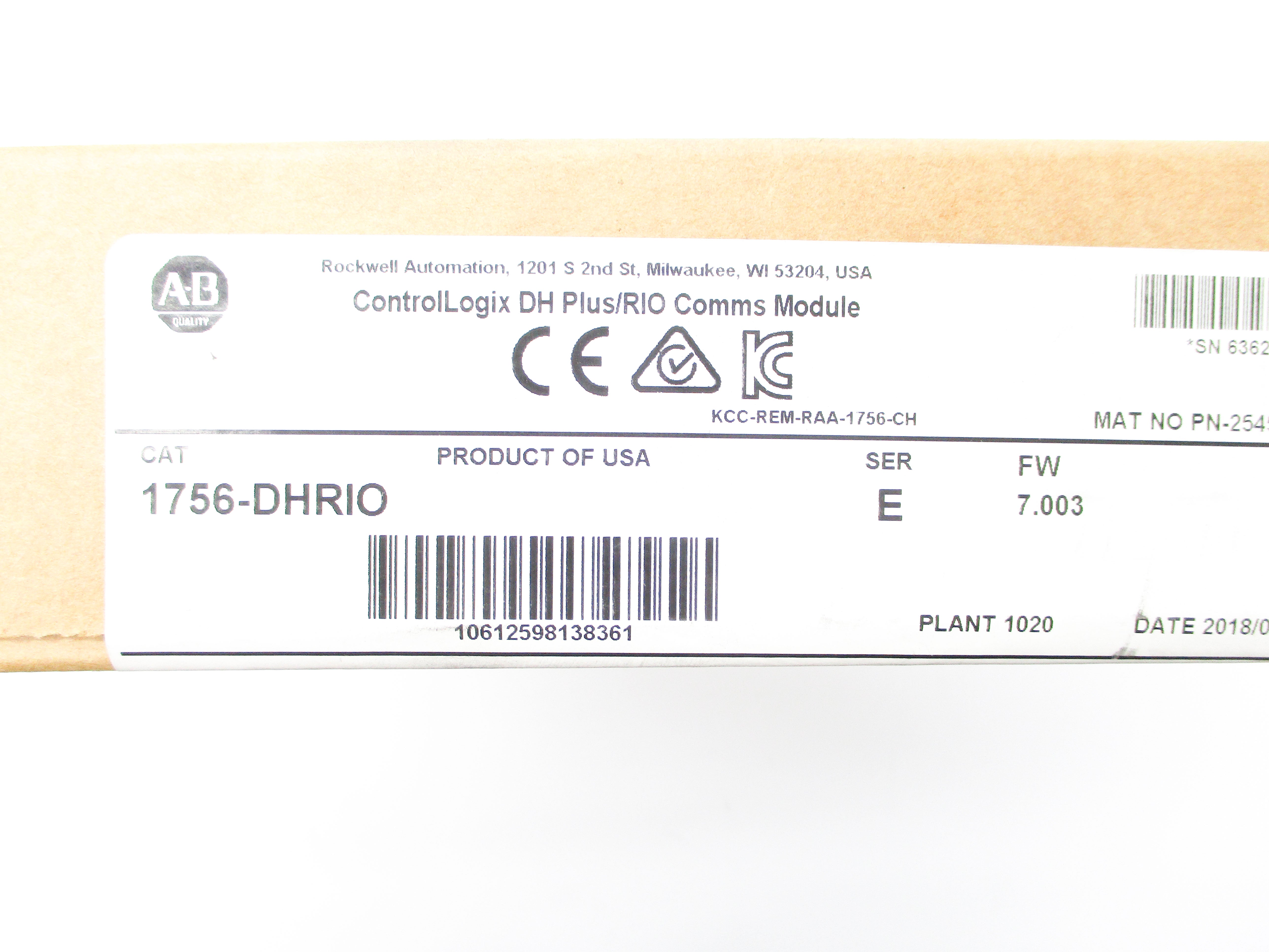 ALLEN BRADLEY 1756-DHRIO SER. E F/W 7.003 DATE: 2018 NSFS