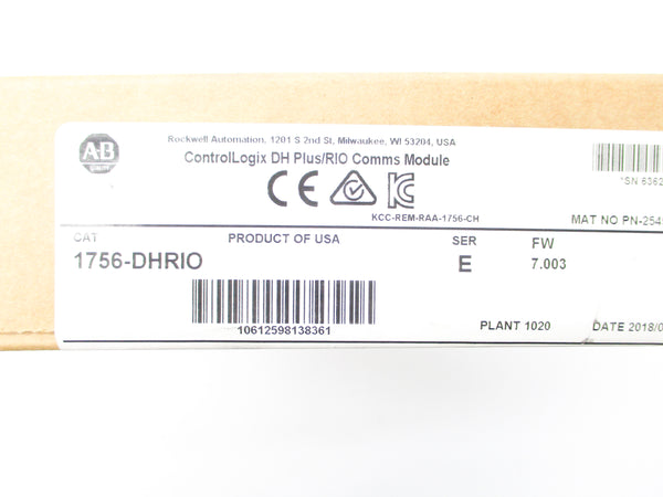 ALLEN BRADLEY 1756-DHRIO SER. E F/W 7.003 DATE: 2018 NSFS