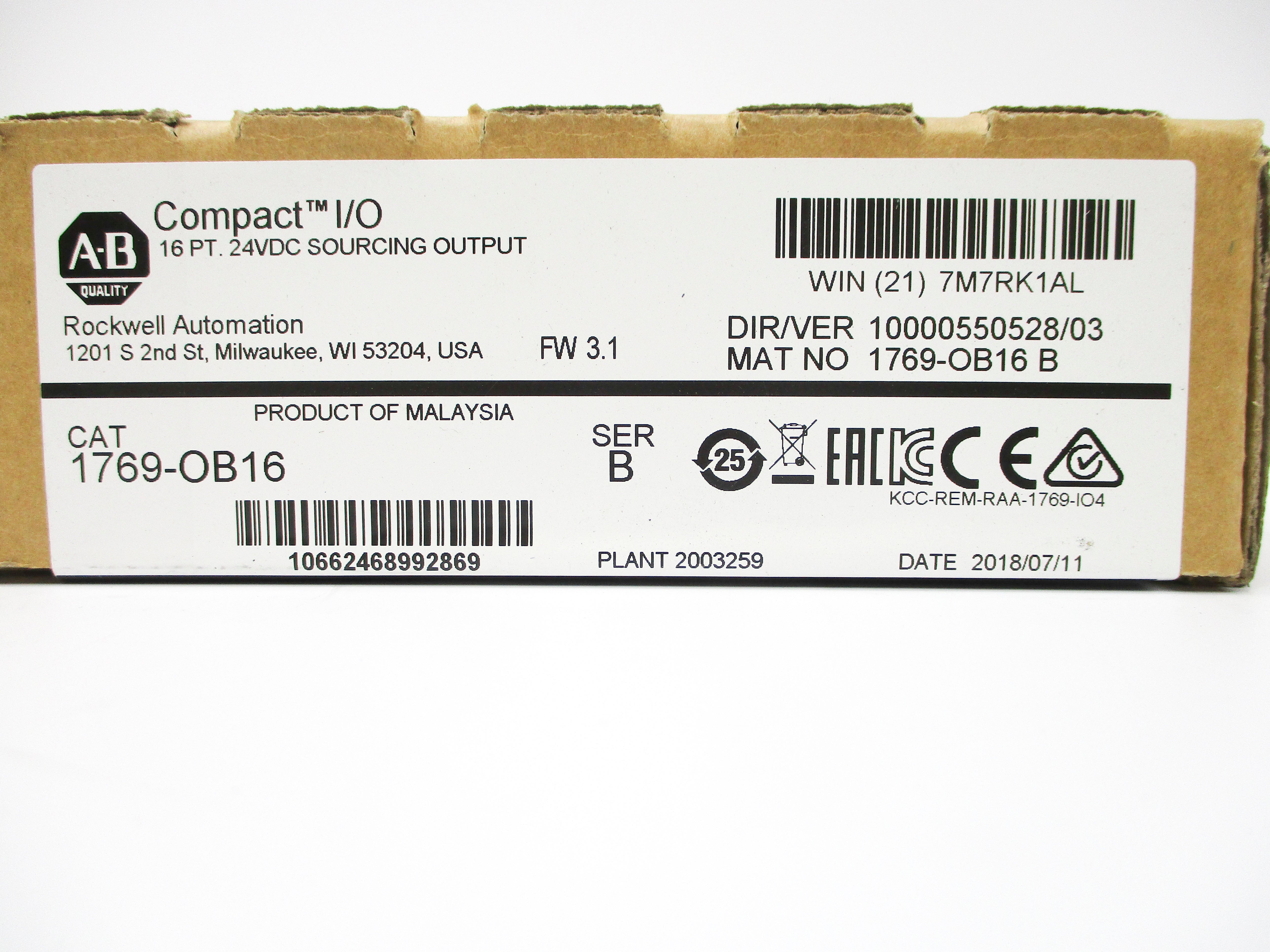 ALLEN BRADLEY 1769-OB16 SER. B F/W 3.1 DATE: 2018 NSFS
