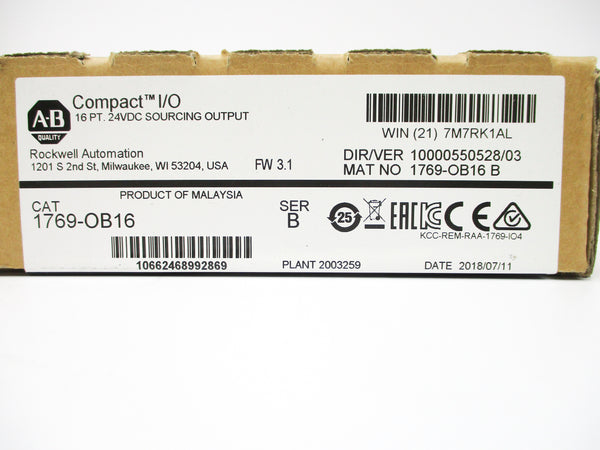 ALLEN BRADLEY 1769-OB16 SER. B F/W 3.1 DATE: 2018 NSFS